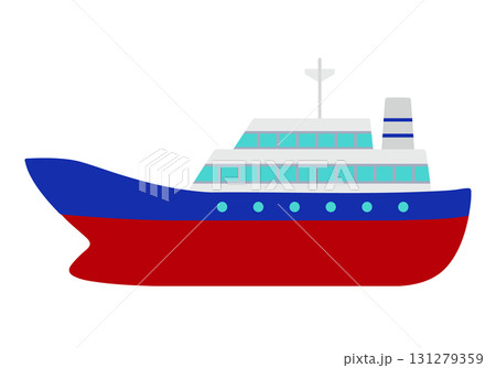 大きな旅客船のシンプルイラスト トリコロールカラー 131279359