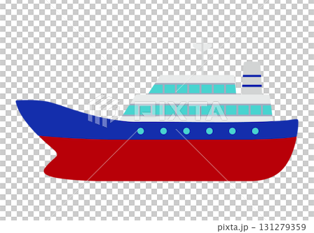 大きな旅客船のシンプルイラスト トリコロールカラー 131279359