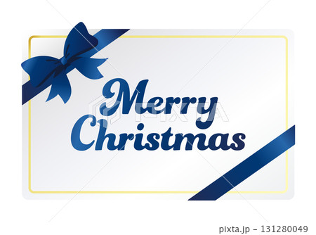 青いリボンとクリスマスカードのイラスト素材。白背景にベクターイラスト。 青いリボンとクリスマスカードのイラスト素材。白背景にベクターイラスト。 131280049