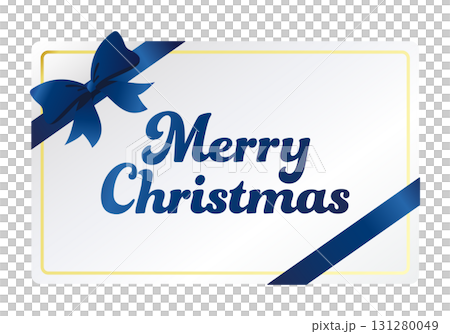 青いリボンとクリスマスカードのイラスト素材。白背景にベクターイラスト。 青いリボンとクリスマスカードのイラスト素材。白背景にベクターイラスト。 131280049