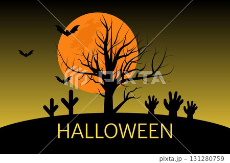 halloween graveyard with zombies rising under full moon halloween graveyard with zombies rising under full moon 131280759