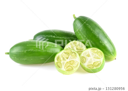 Ivy gourd, Coccinia grandis, Family Cucurbitaceae from central of Thailand.Isolated on white background 131280956