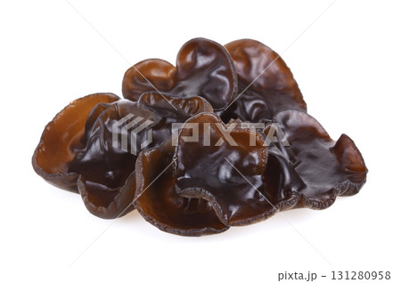 Black fungus on white background.(black ear mushrooms) Black fungus on white background.(black ear mushrooms) 131280958