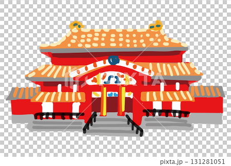 沖縄の首里城かわいい手描きフラットイラスト 131281051