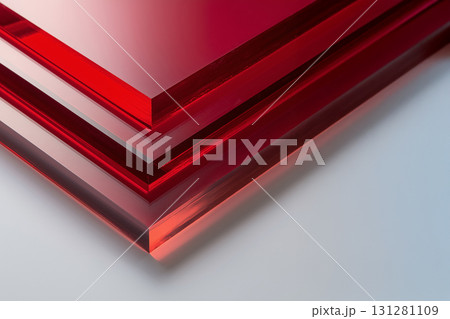 赤いアクリル板の重なりが美しいミニマルな抽象デザイン背景 131281109