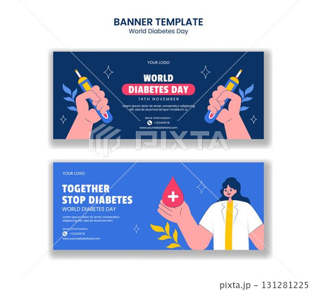 Flat Cartoon Hand Drawn World Diabetes Day Horizontal Banner Illustration Background Flat Cartoon Hand Drawn World Diabetes Day Horizontal Banner Illustration Background 131281225