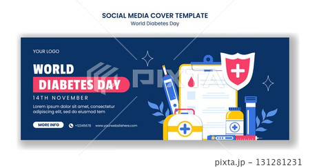 Flat Cartoon Hand Drawn Illustration of World Diabetes Day Social Media Cover Templates 131281231
