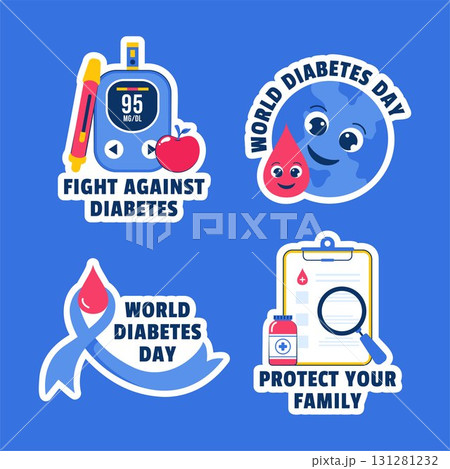 World Diabetes Day Label Templates in Flat Cartoon Hand Drawn Illustration Background World Diabetes Day Label Templates in Flat Cartoon Hand Drawn Illustration Background 131281232