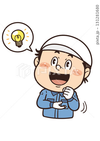 工場で働く男性作業員が『なるほど』のジェスチャーをしているイラスト｜不安全行動・不安全状態・労働災害 131281680