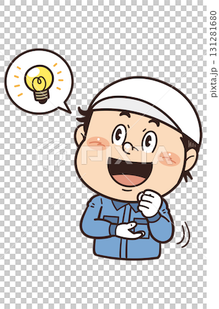 工場で働く男性作業員が『なるほど』のジェスチャーをしているイラスト｜不安全行動・不安全状態・労働災害 131281680