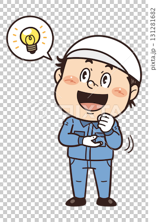 工場や現場で働く男性作業員が『なるほど』のジェスチャーをしているイラスト 131281682