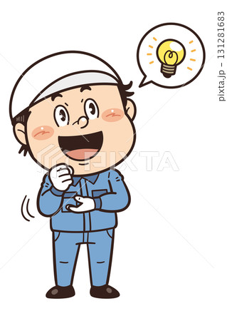 工場で働く男性作業員が『なるほど』のジェスチャーをしているイラスト｜不安全行動・不安全状態・労働災害 131281683