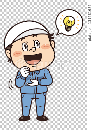 工場で働く男性作業員が『なるほど』のジェスチャーをしているイラスト｜不安全行動・不安全状態・労働災害 131281683