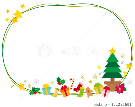 クリスマスアイテムのラインフレーム/緑・金 131281691