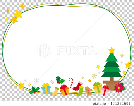 クリスマスアイテムのラインフレーム/緑・金 131281691