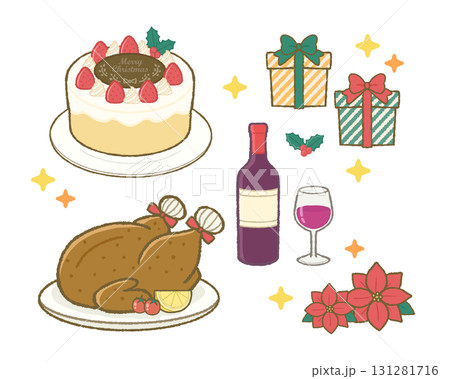 クリスマスの料理ケーキ、プレゼント 131281716