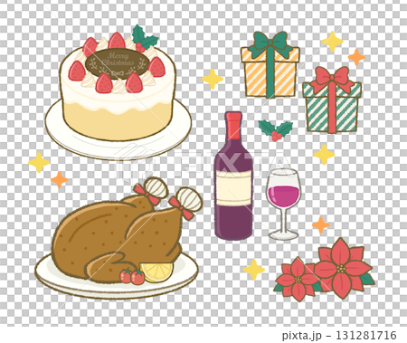 クリスマスの料理ケーキ、プレゼント 131281716