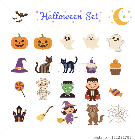 かわいいハロウィンのイラスト素材セット かわいいハロウィンのイラスト素材セット 131281793