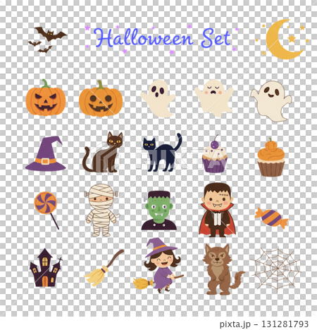 かわいいハロウィンのイラスト素材セット かわいいハロウィンのイラスト素材セット 131281793