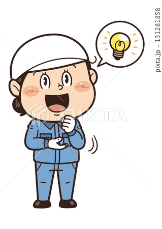 工場で働く女性作業員が『なるほど』のジェスチャーをしているイラスト｜不安全行動・不安全状態・労働災害 131281858