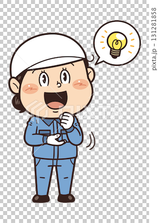 工場で働く女性作業員が『なるほど』のジェスチャーをしているイラスト｜不安全行動・不安全状態・労働災害 131281858