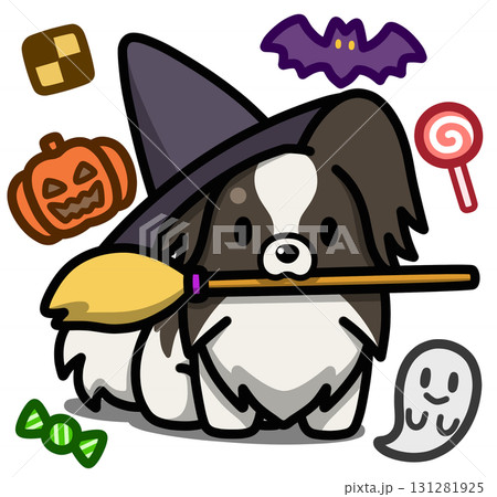 ハロウィン仮装のホワイトアンドブラックのパピヨン 131281925