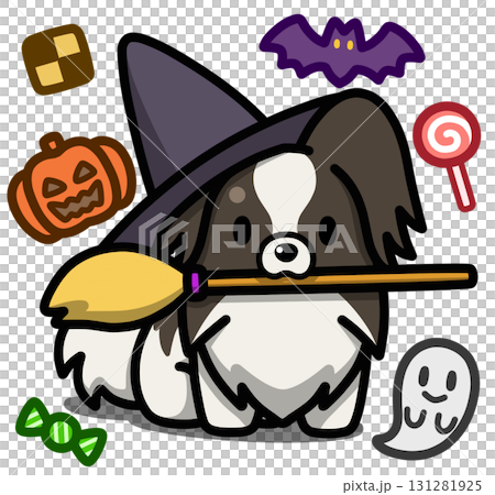ハロウィン仮装のホワイトアンドブラックのパピヨン 131281925