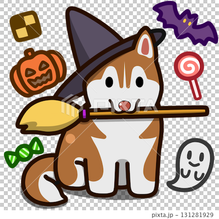 Brown Siberian Husky in Halloween costume 131281929
