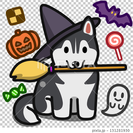 Black Siberian Husky in Halloween costume 131281930
