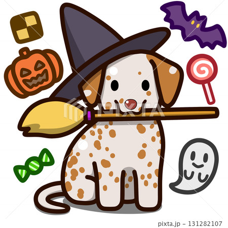 ハロウィン仮装のオレンジスポットのダルメシアン ハロウィン仮装のオレンジスポットのダルメシアン 131282107