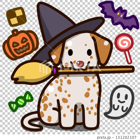 ハロウィン仮装のオレンジスポットのダルメシアン ハロウィン仮装のオレンジスポットのダルメシアン 131282107