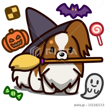 ハロウィン仮装のホワイトアンドレッドのパピヨン ハロウィン仮装のホワイトアンドレッドのパピヨン 131282113