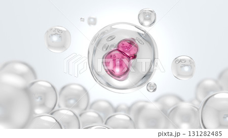 エクソソームや幹細胞を配合したカプセル化美容液のCGイラスト 131282485