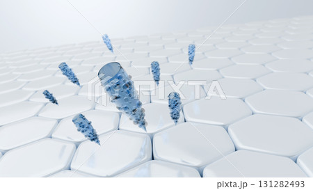 高速で肌に浸透するマイクロニードル技術のダイナミックなCGイラスト 131282493