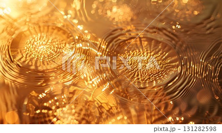 raindrop circles forming ripples on water golden sunlight 131282598