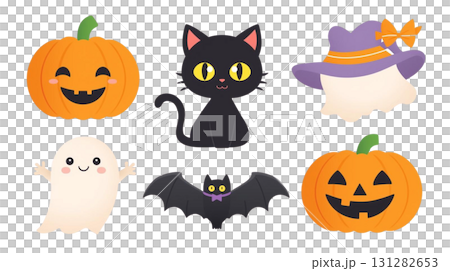 ハロウィンイラストセット（かぼちゃ・黒猫・おばけ） 131282653