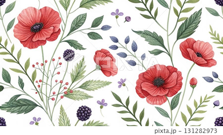 Seamless floral pattern, watercolor style pastel flowers background  Seamless floral pattern, watercolor style pastel flowers background  131282973