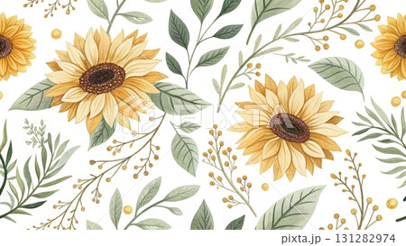 Seamless floral pattern, watercolor style pastel flowers background  131282974