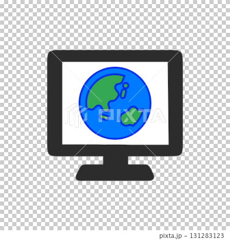 PCモニター中央に配置されたカラフルな地球アイコン 131283123
