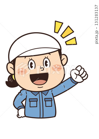 工場や現場で働く女性作業員が拳を握ってやる気を出しているイラスト 131283137