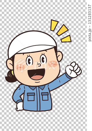工場や現場で働く女性作業員が拳を握ってやる気を出しているイラスト 131283137