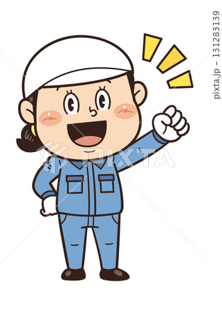 工場や現場で働く女性作業員が拳を握ってやる気を出しているイラスト 131283139