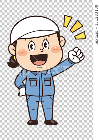 工場や現場で働く女性作業員が拳を握ってやる気を出しているイラスト 131283139