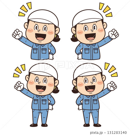 工場や現場で働く女性作業員が拳を握ってやる気を出しているイラスト 131283140