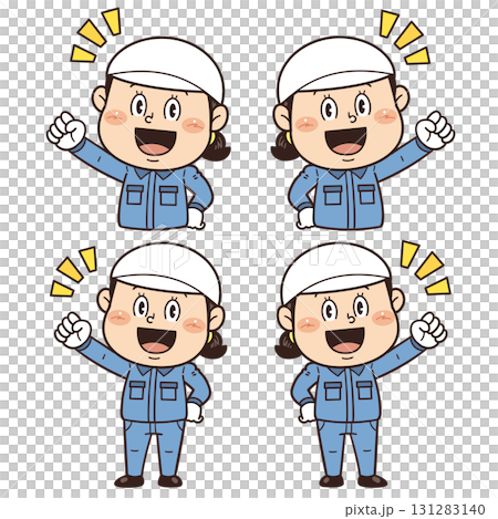 工場や現場で働く女性作業員が拳を握ってやる気を出しているイラスト 131283140