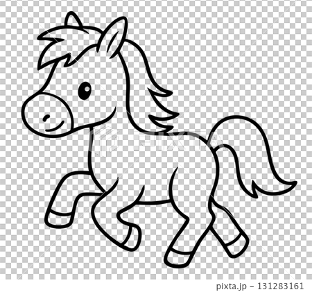 黑色線條畫可愛的馬向量插圖 131283161