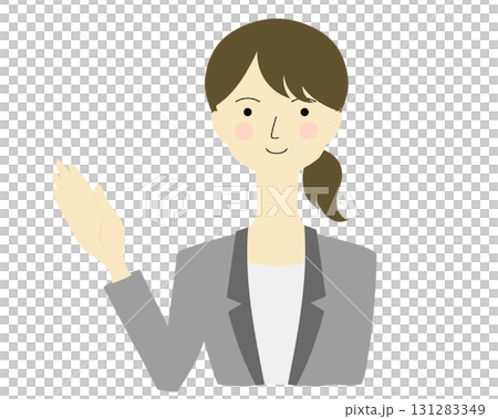 Woman guiding with a low ponytail Woman guiding with a low ponytail 131283349