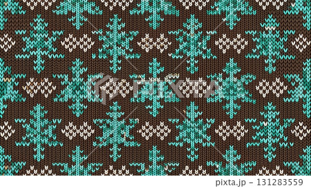 Christmas knitted pattern, seamless design with red Christmas trees and white snowflakes background Christmas knitted pattern, seamless design with red Christmas trees and white snowflakes background 131283559