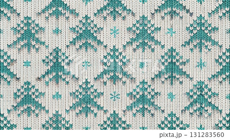Christmas knitted pattern, seamless design with red Christmas trees and white snowflakes background Christmas knitted pattern, seamless design with red Christmas trees and white snowflakes background 131283560