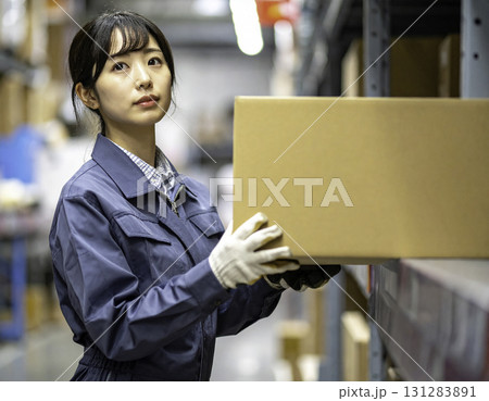 工場で働く作業着の女性 131283891